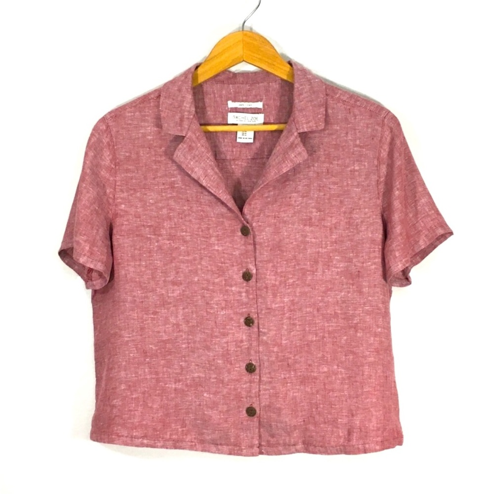 RACHEL ZOE Cropped Collar Linen Button Down Top